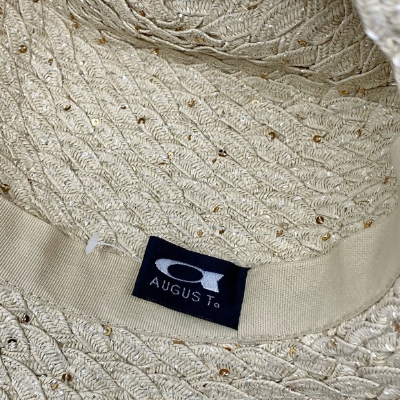 Womans Floppy Sun Hat Light Brown W/ Gold Sequin New - Picture 4 of 7